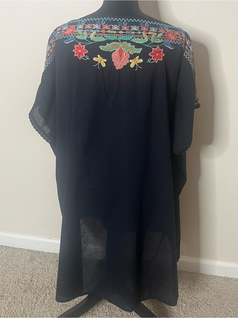 Johnny Was Dahlia Black Embroidered Peacock Floral Split Hem Boho Tunic 3X~NWOT - Picture 5 of 11